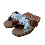 【値下げ】Chloe フローラルサンダル ブラウン×ホワイト サイズ:37 (EC)