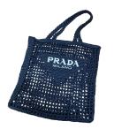 プラダ PRADA メッシュロゴトートバッグ ブラック×ホワイト サイズ：-