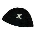 ショッピングセリーヌ セリーヌ CELINE カシミヤ トリオンフ ニットキャップ ブラック×ホワイト サイズ：-