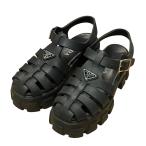 プラダ PRADA トライアングルプレートラバーサンダル ブラック サイズ：37