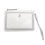 【値下げ】JIMMY CHOO Glitter Fara Pouch レザースタッズ クラッチバッグ ホワイト (神戸元町店)