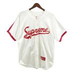 シュプリーム SUPREME 17SS Satin Baseball Jersey ロゴ サテン ジャージー ベースボールシャツ ホワイト サイズ：S