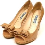 PRADA パテントリボンロゴウェッジソール エナメルシューズ ベージュ サイズ：35(22cm) (下北沢店) 211211