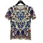 トリーバーチ TORY BURCH ロゴプリント総柄Tシャツ 76130 ベージュ×ブルー×レッド サイズ:XS
