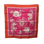 【値下げ】HERMES 【POCHETTE GAVROCHE】カレ45シルクスカーフ オレンジ×ピンク サイズ：記載無 (EC)