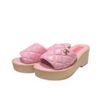 シャネル CHANEL G38555 ココマーク マトラッセ ウェッジソールサンダル ピンク サイズ：36
