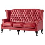 チェスターフィールド 輸入家具 ヴィンテージ ソファー ソファ そふぁ ウイングバック 三人掛け 3シーター レザー調 本革調 合成皮革 レッド SA925B3-P63K