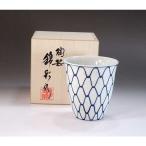 青磁染付網目文様フリーカップ|陶芸家 藤井錦彩作