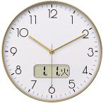 Nbdeal 掛け時計 電波時計 静音 連続秒針 おしゃれ 日付 曜日表示 直径30cm 壁掛け 時計 北欧 (ゴールド)