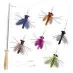 SONGWAY 猫おもちゃ虫 ねこじゃらし羽 ねこ玩具 昆虫 ６個大飛ぶ虫 純木の手持ち釣り竿