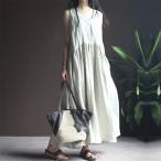 リネンワンピース 綿麻混 マキシワンピース ノースリーブ 袖なし ワンピース ワンピ Aライン Tシャツワンピ  ロングワンピ  ノースリーブ カジュアル