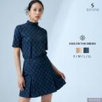 ゴルフウェア レディース モノグラム柄 セットアップ モックネック Aラインスカート 上下セット ゴルフ  インナーパンツ一体型