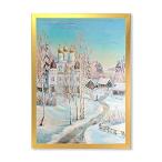 特別価格DesignQ Country Road In Winter Landscape With Temple Traditional Framed Wal好評販売中