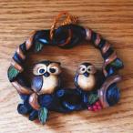 Yahoo! Yahoo!ショッピング(ヤフー ショッピング)送料無料 木製 ふくろう コタンコロ 上下鎖彫り リース ２羽