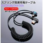 伸縮 バンジーケーブル (Type-C / Lightning ) L字ケーブル LED iPhone ライトニング タイプC 高速充電 データ転送 スプリングケーブル 90cm 送料無料