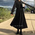 ショッピング水玉 水玉 ワンピース 春 秋 大きいサイズ 3L 4L 5L レディース 黒 ワンピース ロング ミモレ丈 長袖 フリル袖 ドット柄 プリーツ ゆったり 大人可愛い カジュアル