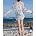 春 夏 秋 水着アウター 透かし編みビーチウェア夏海