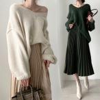 ショッピング卒業式 セットアップ 40代 セットアップ レディース 40代 秋冬 長袖 ニットトップス Vネックプリーツスカートニットセット ２点セット 上下セット オシャレ 着痩せ 上品 入学式 卒業式