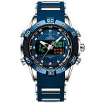 Youwen腕時計男性スポーツ腕時計LEDデジタルとクオーツのアナログを表示するダブルムーブメントのクロノグラフ軍用腕時計防水男子腕時計ブルー