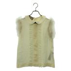 GUCCI / グッチ シルク フェザー フリル装飾 ラウンドカラー ノースリーブブラウス