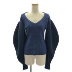 ショッピングLOEWE 【美品】  LOEWE / ロエベ | Balloon sleeve V-neck sweat  / バイカラー バルーン スリーブ ニット | S | ネイビー/ダークネイビー系