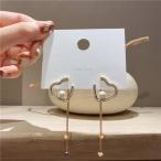 Yahoo! Yahoo!ショッピング(ヤフー ショッピング)ピアス　 ハート型　パール　 ロングピアス 　 ゆらゆら  　 ゴールド　 ダブルライン　2wayタイプ