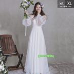 ショッピングウェディング ウェディングドレス 花嫁 長袖 シンプル 白ドレス Vネック ワンピース 花嫁 結婚式 二次会 披露宴 前撮り 後撮り 撮影用