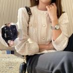 パールボタン カーディガン レディース ス ニット カーデ 羽織 ホワイト ブラック ブルー きれいめ 大人かわいい かわいい おしゃれ