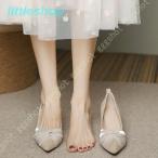 ウェディングシューズ ハイヒール パンプス パーティーシューズ とんがりトゥ レディース 太ヒール リボン スエード 5cm 白 結婚式 パーティ