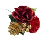 キラキラローズピック レッド 2本セット 造花 薔薇 バラ  資材 材料 部品 植物 工作 手作り DIY アレンジメント 花 リース作り フラワーアレンジメント 16-2