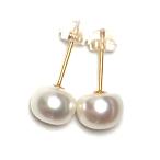 ホワイト系8mm淡水真珠K18ピアス6月誕生石パール恋愛幸せ数珠天然石パワ...