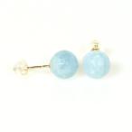 AAミルキーアクアマリン128面カット8mmK10YGピアス緑柱石ベリルア...