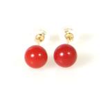 直径6mmの天然血赤珊瑚K18ピアス鑑別書付き3月誕生石コーラル天然石ジュ...