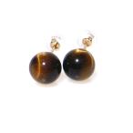 光るシャトヤンシータイガーアイ8mmK10YGピアス10月誕生石虎目石天然...