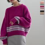 ニットトップス レディース セーター 冬 長袖 もふもふモヘアタッチ 40代 50代 30代 黒 ボーダーライン C6501