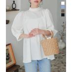 ブラウス レディース 半袖 50代 40代 30代 パフスリーブ Aライン 5分袖 トップス オフィス イージーケア C6824