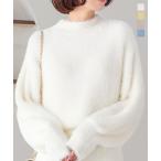 ニット 長袖 レディース モックネック ぽわん袖 40代 50代 トップス セーター ハイネック フェザー C6853