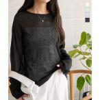 トップス レディース シアートップス 長袖 40代 50代 30代 シアーニット 春 白 黒 透け レイヤード C7066