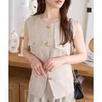 ジレ コーデ 50代 トップス レディース 40代 上品 リネンタッチ ベスト ノースリーブ 金ボタン 夏 C7560