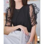 トップス Tシャツ レディース ブラウス 半袖 チュール 40代 50代 ドット パワショル C7585