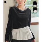 ショッピング神戸 レタス トップス レディース 40代 上品 ペプラムトップス 長袖 ブラウス ベロア パール ビジュー 50代 冬 C7748