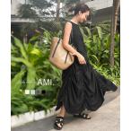 ママ 春名亜美さんコラボ シャーリングフリルワンピース レディース 20代 30代 40代 AMI あみ きれいめ 上品 E3455