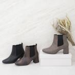 ブーツ ショートブーツ 太めヒール スクエアトゥ　サイドゴアブーツ レディース 靴 ショート シンプル パイソン 柄 軽量 レディースI1972