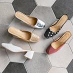 ミュール レディース シューズ バブーシュ スクエア 太ヒール 高見え 靴 春 I2047