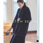 コート ノーカラー レディース ミディアム 40代 50代 30代 冬 秋 ストレッチ コクーン アウター 丸首 K1240送料無料