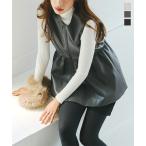 ベスト レディース 秋冬 フェイクレザー ペプラムトップス 2way レイヤード 40代 50代 ノースリーブ K1334