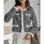 ジャケット レディース 50代 ツイードジャケット ノーカラー オフィス アウター 黒 きれいめ 入園式 K1436