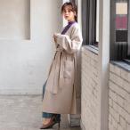 コート レディース ロング 秋冬 ノーカラー ベルト付き サイドスリット ゆったり きれいめ K939