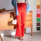 パンツ スラックス フレアパンツ ボトムス レディース ロング 前開き バックゴム M3383