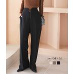 ワイドパンツ レディース きれいめ 50代 センタープレスパンツ ロングパンツ フロントジップ 40代 M4161 M4161